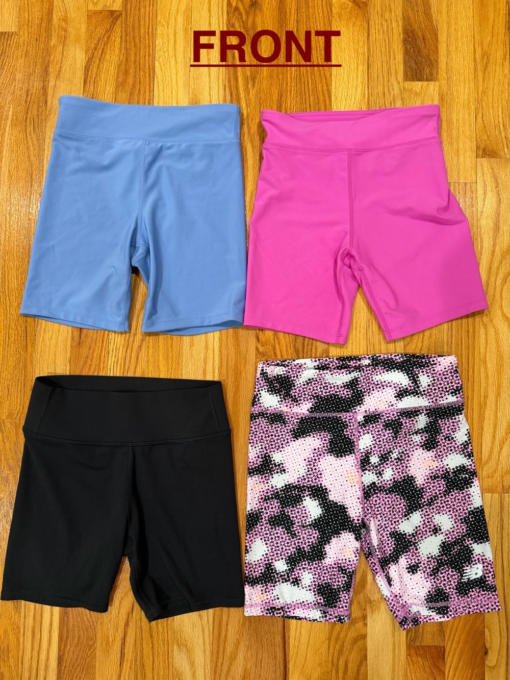 Girls 4-Pack Active Bike Shorts - Blue, Hot Pink, Black, Pink Camo